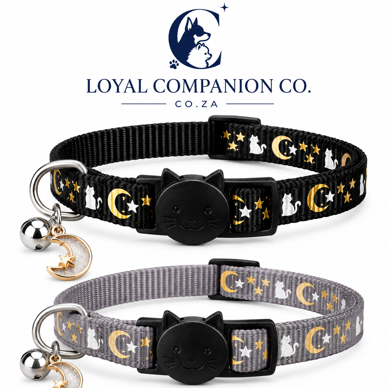 Loyal Companion Co.™ Glow-in-the-Dark Cat Collar with Bell — 2-Pack, Adjustable Nylon