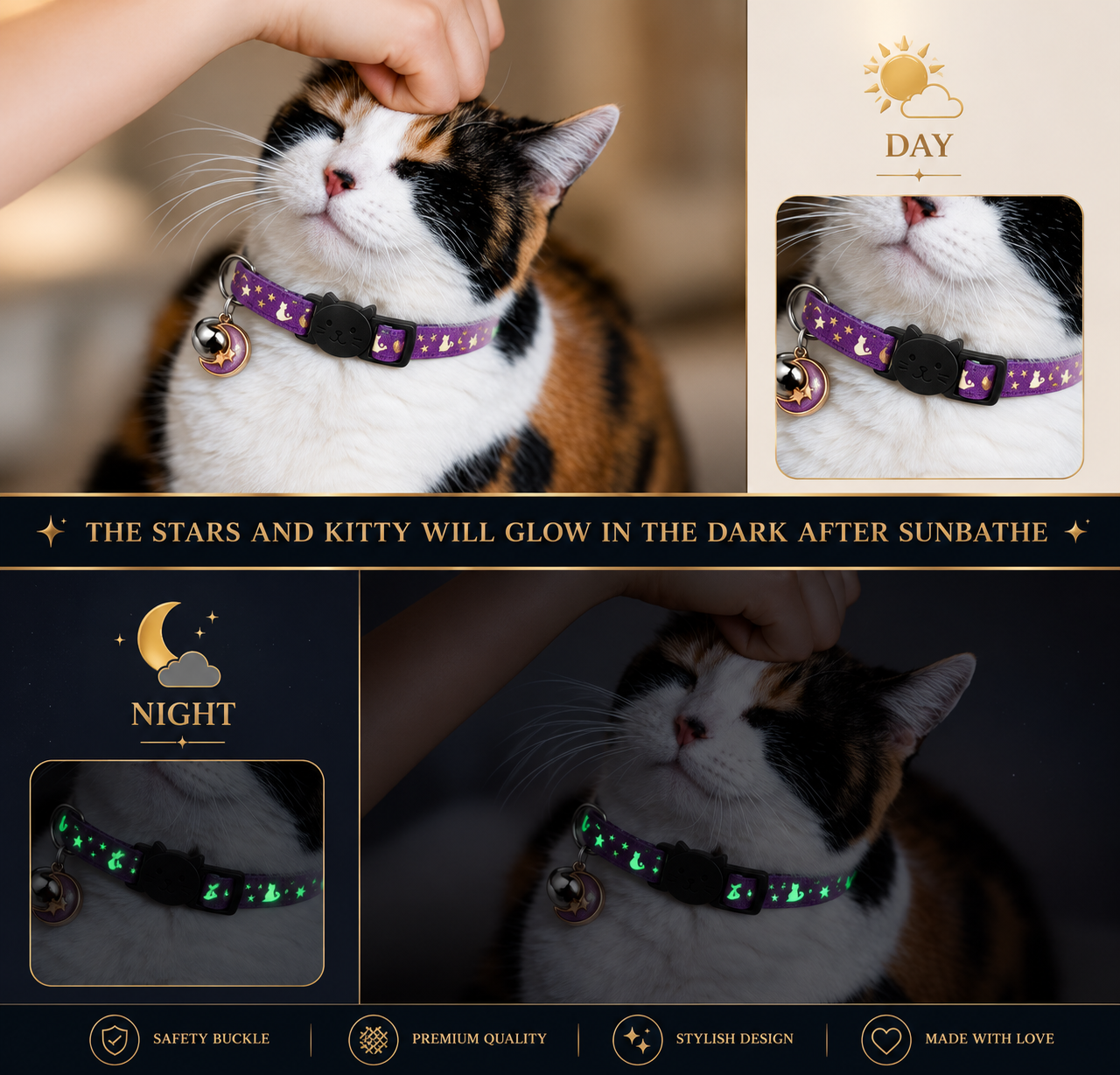 Loyal Companion Co.™ Glow-in-the-Dark Cat Collar with Bell — 2-Pack, Adjustable Nylon