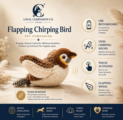 Loyal Companion Co.™ Flutter & Chirp Interactive Cat Toy — Touch-Activated Flapping Plush Bird